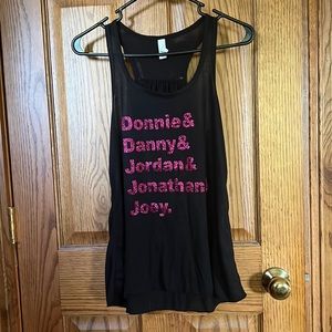Etsy top with New Kids On The Block names in pink glitter